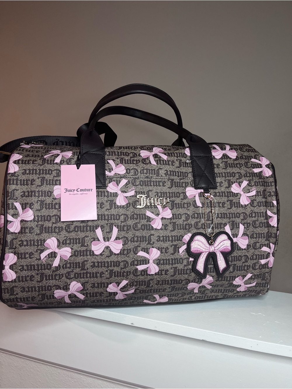 Juicy Couture Brown Logo Travel Duffel with Pink Bows